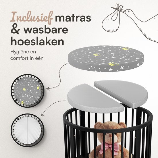 Flowsense Baby Box - Runder Laufstall - Bodenbox - Laufstall - mit Matratze - höhenverstellbar - Rollen - Schwarz