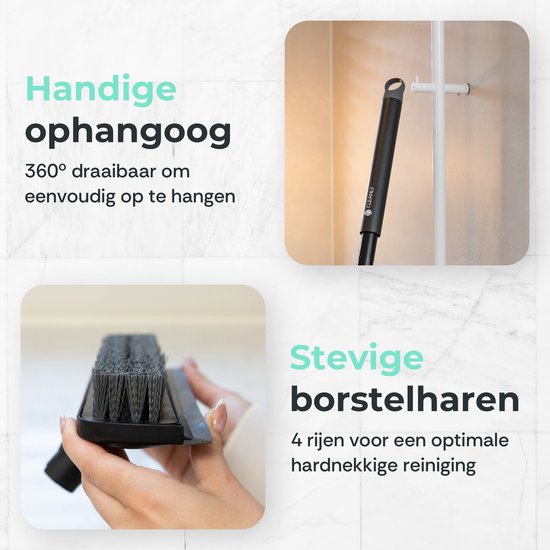 CLEANLY Schrubber und Bodenwischer mit Stiel - Reinigungsbürste - Schrubber - Schrubber mit Stiel - Schrubber - Wischer - Verstellbar 116-144 cm - Breite 30,5 cm - Schwarz, Grau