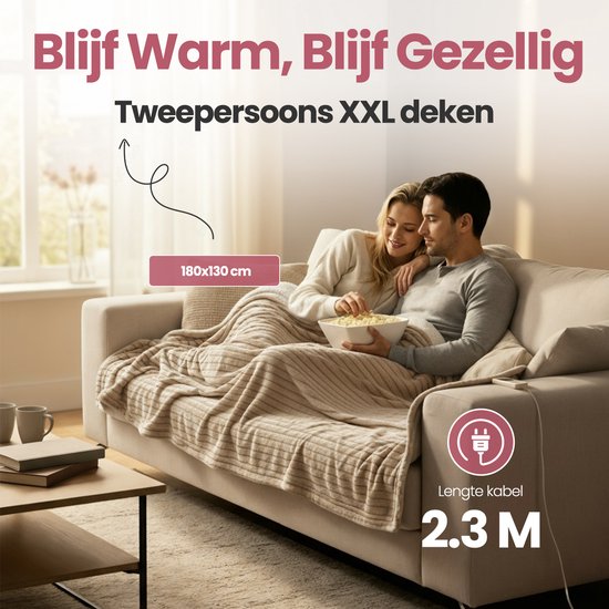 STAUS&BACH Heizdecke 3XL - 2-Personen-Oberdecke - Doppelseitige Fleece Sherpa Wärmedecke - Beige - 180x160 cm PowerNap