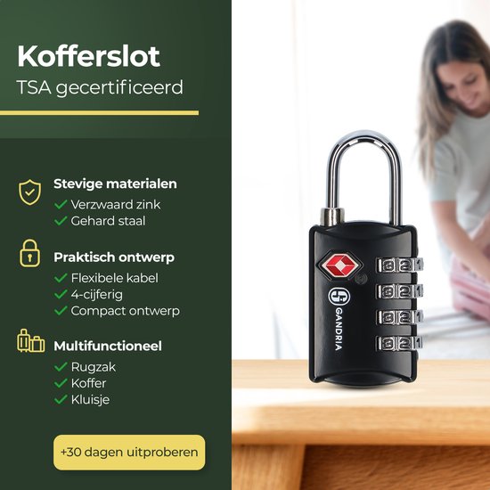 Gandria Vorhängeschloss für Reisen - TSA Schloss - Reiseschloss 2 Stück - Vorhängeschloss mit 4 Ziffern - Kofferschloss 4 Ziffern - Zinklegierter Stahl