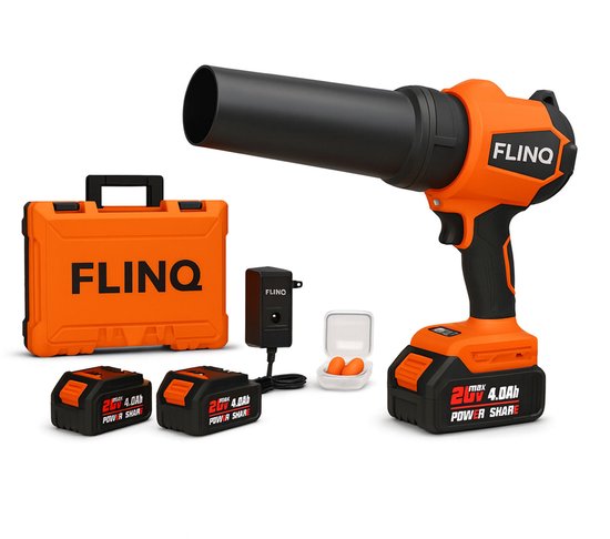 FlinQ Handbläser Premium - Kabelloser Laubbläser mit Akku - Mehrzweck - Borloser Motor - inkl. 2 Batterien & Gehörschutz
