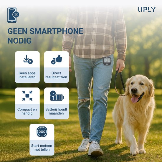 Uply Schrittzähler mit Clip und Trageriemen - 3D-Sensor - Taschen-Schrittzähler - inkl. Batterie - Schwarz