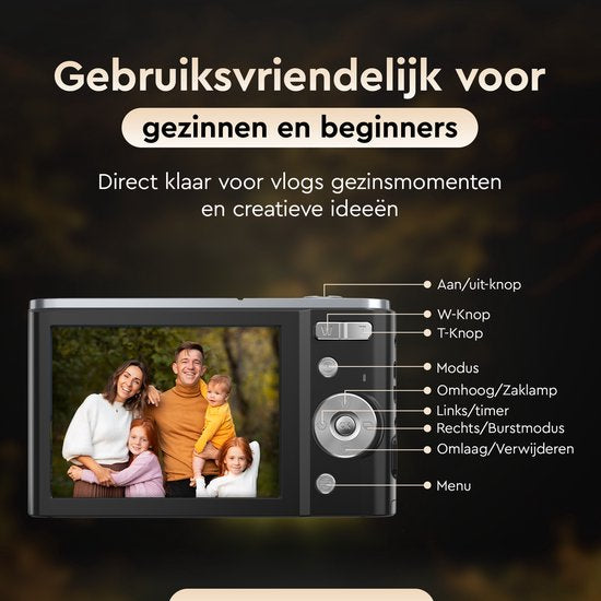 K&L Digitalkamera 4K - 64MP - Kamera - Kompaktkamera - Vlog Kamera - Für Kinder - Inklusive 64GB - NL Software
