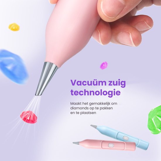Rubye® - Elektrischer Diamantmalstift - Mit Vakuumtechnik - Wiederaufladbar über USB-C - Komfortabel in der Anwendung - Für runde und eckige Steine - Pink