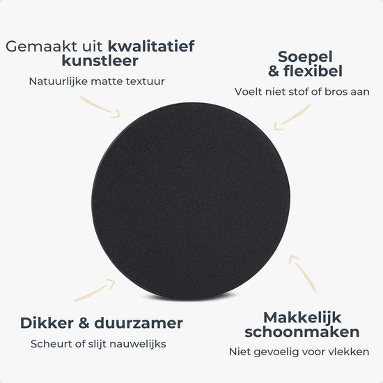 Castagnola Kunstleder-Untersetzer - Untersetzer für Gläser - Design-Untersetzer mit Halterung - Leder-Untersetzer-Set - Leder - 6er-Set - Schwarz