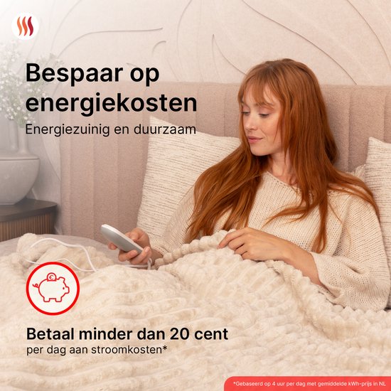 Seranova Heizdecke XXL - Extra Wärmedrähte - Gestreiftes Modell - 180x160 cm - Wärmedecke für 2 Personen - Doppelseitiges Vlies - Beige