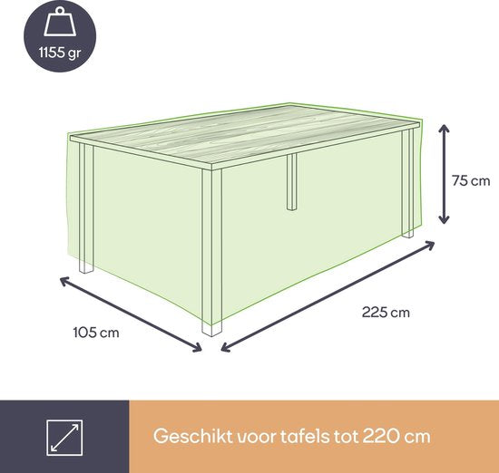 Perel Outdoor-Abdeckung für Tische bis 220 cm, grau, rechteckig, 225 cm x 105 cm x 75 cm