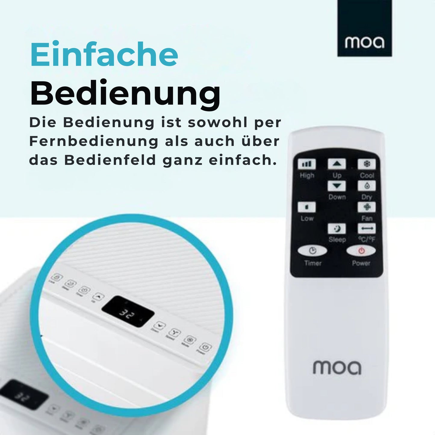MOA Mobile Air Conditioner - 7.000 BTU - Klimagerät - Fernbedienung - Energieklasse A - Fensterdichtungssätze - Bis zu 60 m³ Kühlleistung - Entfeuchter - Weiß