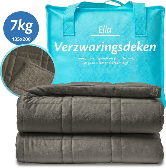 Ella Beschwerungsdecke 7 kg - Samt & Sherpa Fleece Schwergewicht Decke OEKO-TEX - Beschwerungsdecke 135 x 200cm - Beschwerungsdecke - Grau