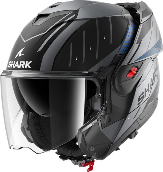 SHARK Oxo Rydger Matt Anthrazit Blau Schwarz ABK System Helm - Größe M - Helm