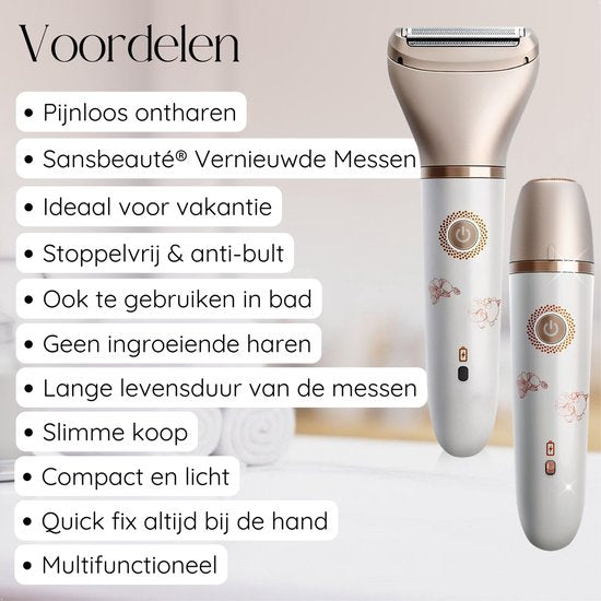 2-in-1 Ladyshave + Extra Scherkopf - Gesicht - Achseln - Beine - Bikinizone - Rasierer Frauen - Elektrischer Epilierer - Gesichtshaarentfernung Damen - Trimmer Frauen - Ladyshaves Bikini - USB Wiederaufladbar