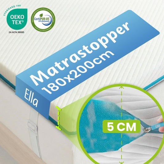 Ella Matratzenauflage 180 x 200 cm – 5 cm dicke Matratzenauflage – Matratzenauflage aus Memory-Schaum – weicher Härtegrad