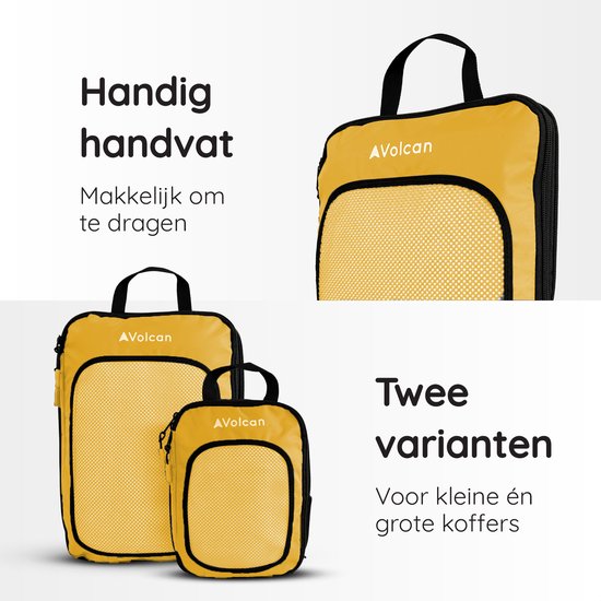 Volcan Compression Packing Cubes - Kofferorganisationsset - Mit Kompressionsreißverschlüssen - Rucksack & Koffer - 4er Set - Ocker