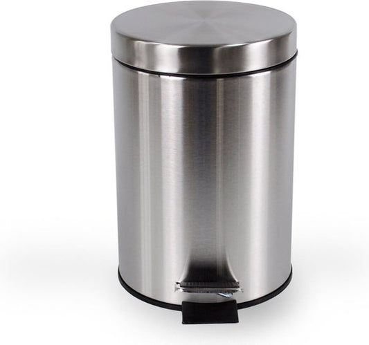 BRASQ Treteimer 12 Liter - Edelstahl - PB112 - Abfalleimer mit herausnehmbarem Treteimer - Abfalleimer - Mülleimer - Abfalleimer - Bad oder Toilette