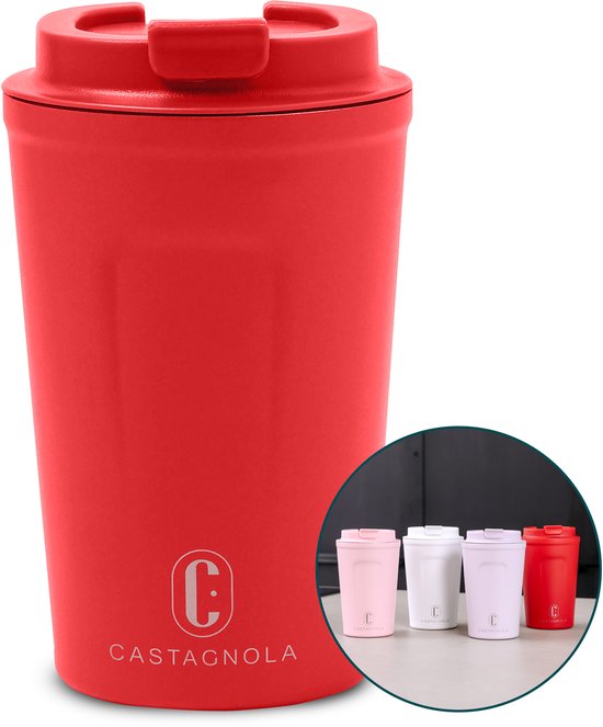 Castagnola Thermos Cup - Kaffeebecher To Go - Reisebecher für Kaffee und Tee - Teebecher - 380 ML - Edelstahl - Rot