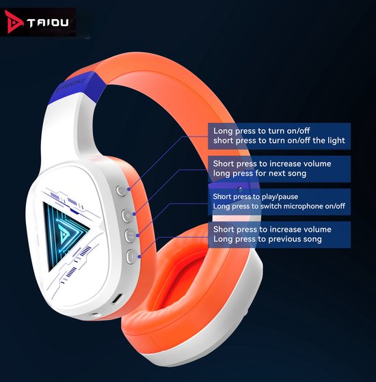 TAIDU THS320Pro Wireless Gaming Headset - 2.4GHz - Bluetooth 5.2 - Mikrofon - Multiplattform - Weiß Orange