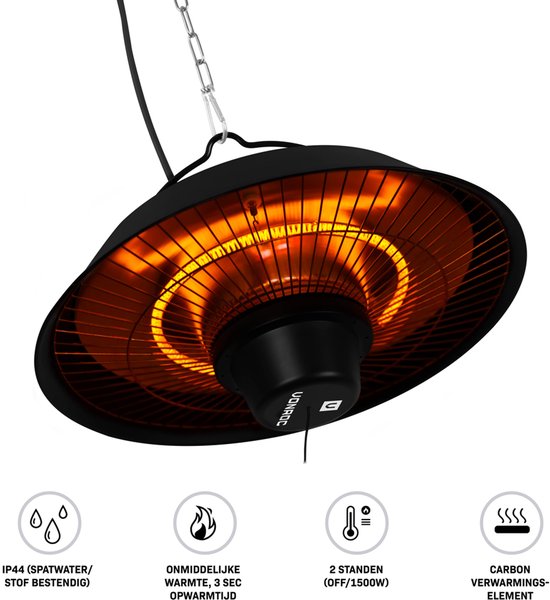 VONROC Atmosphärischer Terrassenstrahler - Heizstrahler Ustica - Infrarot - 1500W - Hoher Wirkungsgrad - Kohlefaserlampe