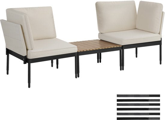 tectake® - Magaluf Lounge Set - 5-in-1-Gartenset mit Aluminiumgestell - 2 Gartensessel und 1 Couchtisch - Aufstellbar als Liege, Eckbank oder 2-sitzige Gartenbank - Inklusive Kissen - Balkonset 2 Personen