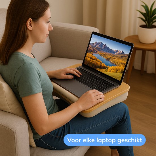 Laptop-Kissen - Schoßtisch - Verstellbar - Ständer für die Arbeit zu Hause - Betttisch - Laptop-Tablett und Tablet-Ständer - Bambus