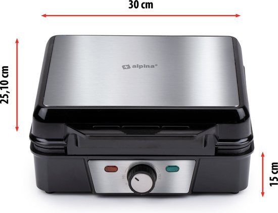 alpina Waffeleisen - Brüsseler Waffeln - Antihaftbeschichtung - 4 Waffeln - 1200W