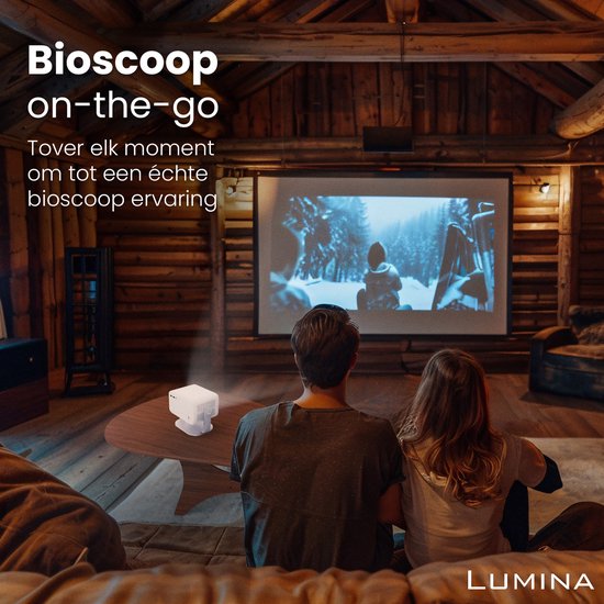 Lumina® Stellar Beamer 2025 - 4K Ultra HD - Automatische Leinwand & Richtfunktion - All-in-one Smart TV Projektor - Für iOS & Android - Weiß