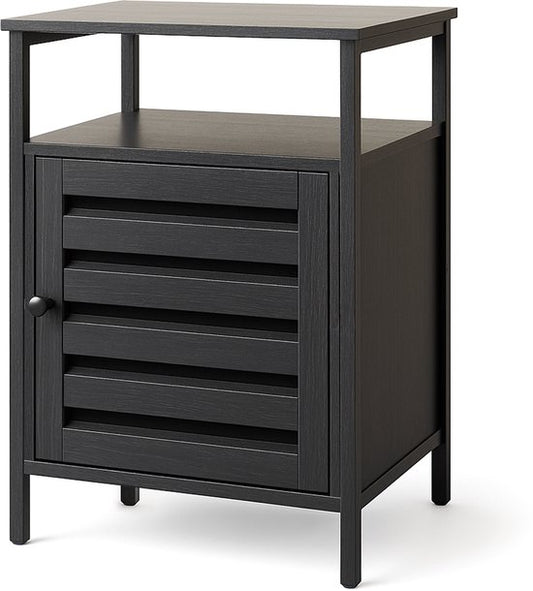 Goliving Nachttisch - 40 x 40 x 60 cm - Aufbewahrungsschrank mit Tür und Einlegeböden - Holz - Industrial - Beistelltisch Modern - Schwarz