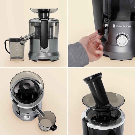 KitchenBrothers Entsafter - für Gemüse und Obst - Entsafter - mit Fruchtfleischbehälter - 500ml - 600W - Silber/Grau