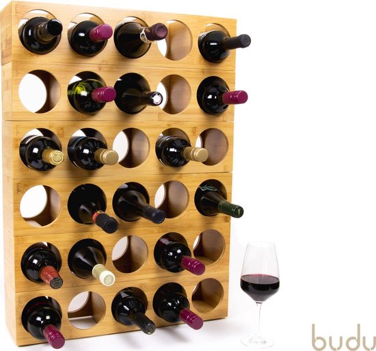 Budu Weinregal - Bambus - 5 Flaschen - 53 x 14 x 12 cm - Erweiterbar - Braun