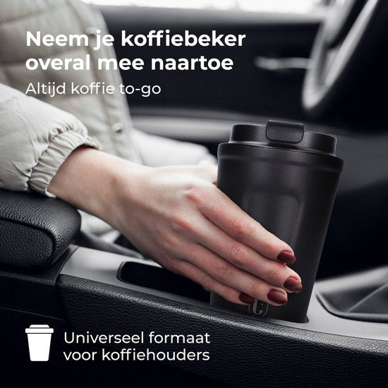 Castagnola Thermosbecher - Kaffeebecher To Go - Reisebecher für Kaffee und Tee - Teebecher - 380 ML - Edelstahl - Schwarz