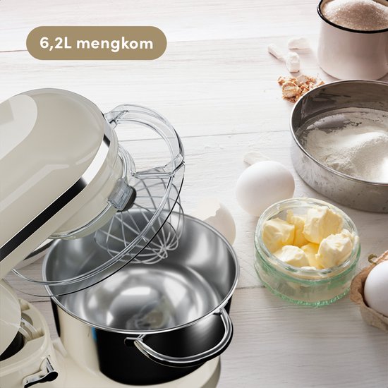 KitchenBrothers Küchenmaschine - Küchenroboter - 6.2L - Mixer mit Rührschüssel - Küchenmixer - 2000W - Champagner