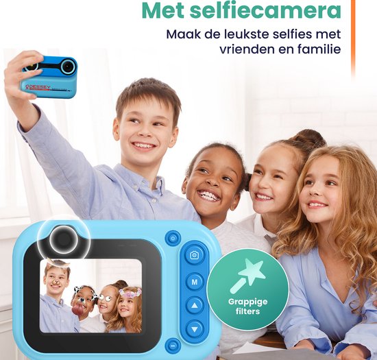ODESSEY Wasserdichte Kinderkamera - mit Stativ - Full HD - Selfie Kamera - 32GB SD Karte - Foto - Video - Spiele - Digitalkamera Kinder - Fotokamera für Kinder - Blau