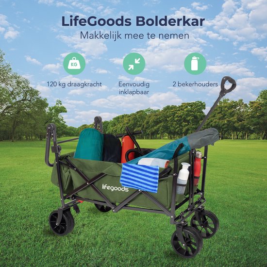 LifeGoods Wagon - faltbar - bis zu 120KG - 90L - waschbares Polyester - 120x80cm - Grün