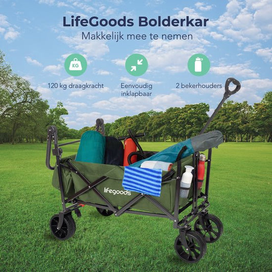 LifeGoods Wagon - faltbar - bis zu 120KG - 90L - waschbares Polyester - 120x80cm - Grün