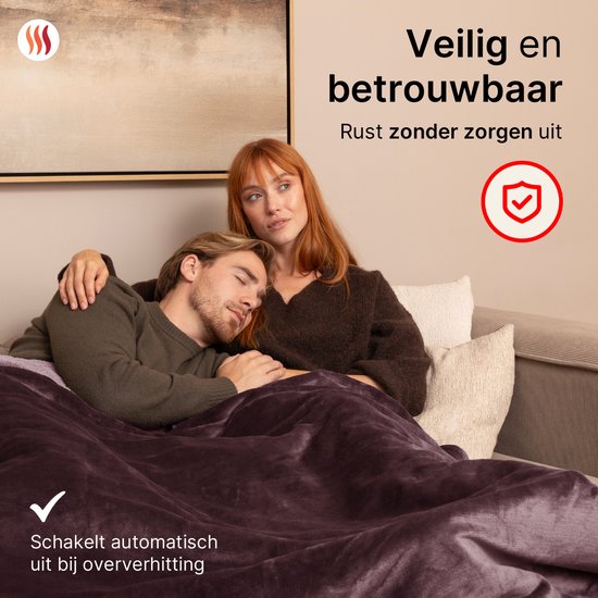 Seranova Electric Blanket XXL - 180x160 cm - 2 Personen Decke - Wärmedecke - Doppelseitig - Fleece Sherpa - Kastanienbraun