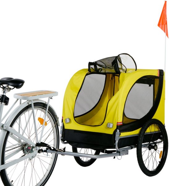 Dunlop Hundefahrradanhänger - Fahrradanhänger für Hunde bis zu 40 KG - Fahrradanhänger Gepäck - Fahrradanhänger mit Reflektoren und verstellbarem Regenschutz - Hundefahrradanhänger - Hundeanhänger - Gelb