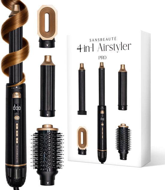 Sansbeauté® 4-in-1 Airstyler - Multistyler - Haartrocknerbürste Kurzes Haar - Lockenstab - Haarstyler - Haartrockner - Wärmebürste - Lockenbürste - Lockenstab - Haarglätter - Haarwickel - Stylingbürste - 5 in 1 Hairstyler