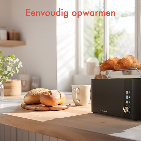 KitchenBrothers Toaster - 6 Heizstufen - 2 extra lange Schlitze - 1520W - Schwarz