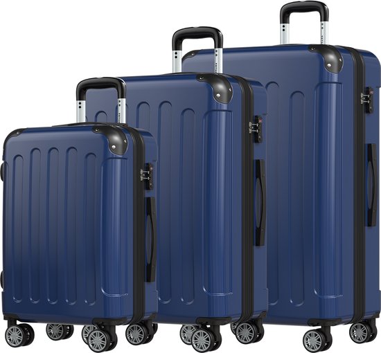 TRVLMORE - Kofferset - 3 Stück - 45L Handgepäck + 75L und 115L geräumiges Gepäck - TSA Schloss - Leichtgewicht - Reisekofferset - Dunkelblau