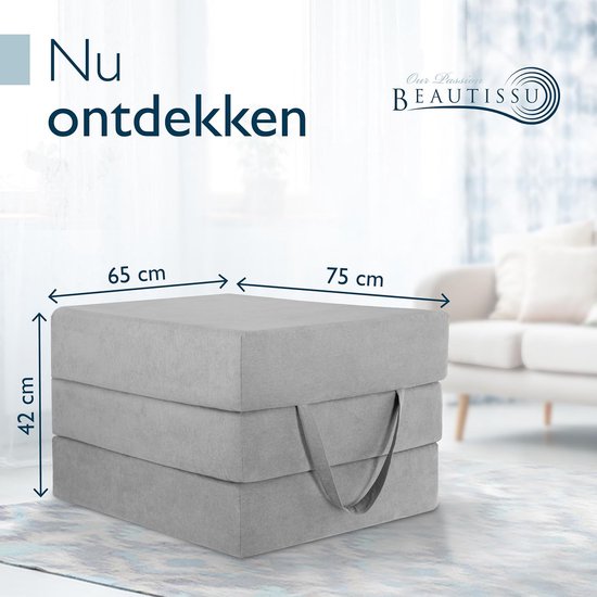 Beautissu VS95 - Premium-Faltmatratze L 80X200cm - Extra dicke 14cm Memory Foam Faltmatratze H3 - Waschbar - Einfacher Transport - Grau