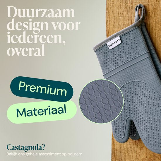 Castagnola Ofenhandschuhe - Hitzebeständige Überhandschuhe - Silikon-Ofenhandschuhe - Hitzebeständig bis zu 250°C - EN407 zertifiziert - Baumwolle - Grau