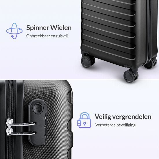 Nohrd Handgepäck Koffer - Schwarz - Reisekoffer mit Rädern - 55x35x20 cm - Handgepäck Trolley Leichtgewicht - Reisekoffer - Trolley mit Rädern - Koffer