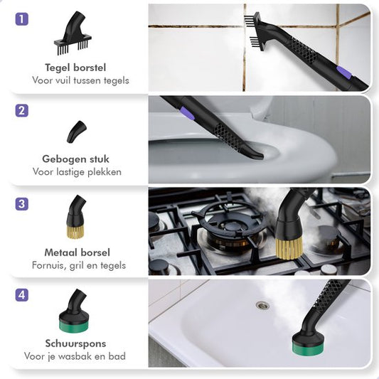 Motionflow - 16-in-1 Dampfreiniger - Fleckenreiniger - Tiefenreinigung für Boden, Sofa, Bad und Teppich - Schwarz