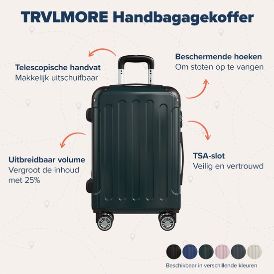 TRVLMORE Handgepäck Koffer - 45L - TSA Zahlenschloss - Leichtgewicht - erweiterbar - Trolley - 54x36x22cm - Dunkelgrün