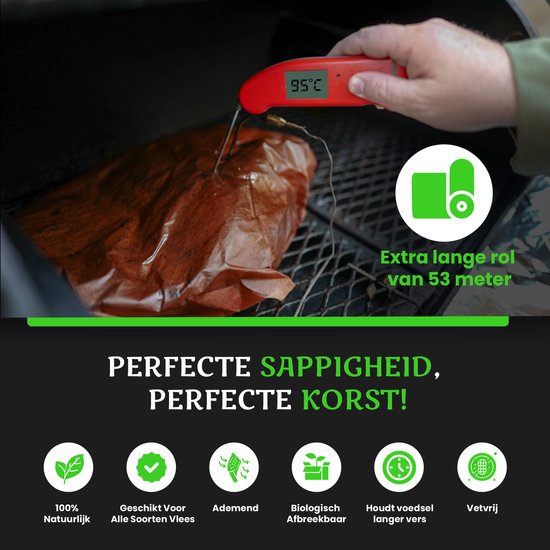 TTD® Fleischerpapier XXL - 53 Meter - Professionelles Fleischerpapier aus 100% natürlichem Holzschliff - BBQ-Zubehör - Grillen - Holzfasern - Unbeschichtetes Fleischerpapier