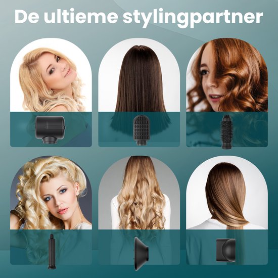 Saaf Hairdryer brush 7 in 1 - 8-teiliges Set - Haartrockner - Styling- und Lockenbürste - Haarwickel - Airstyler - Multistyler - Schwarz