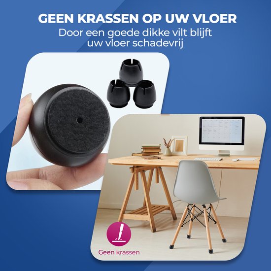 Roegaarden Stuhlbeinschoner Rund - Stuhlbeinkappen - Stuhlbeinfilze - 24 Stück - Schwarz - 17-21MM