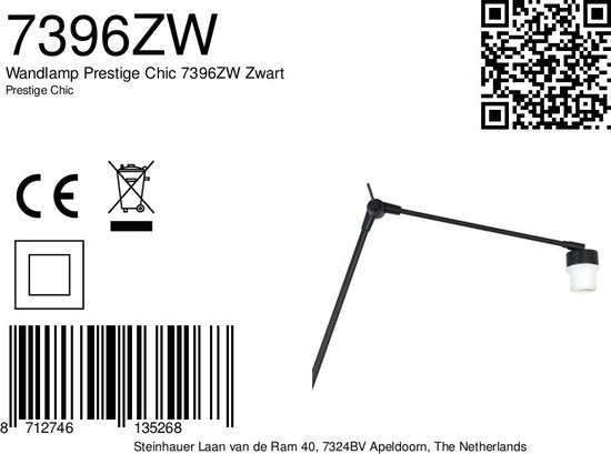 Steinhauer Prestige Chic Wandleuchte - Dimmbar - Gelenkarm bis 74,5 cm - Schwarz