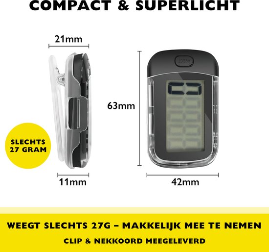 Zoluko Schrittzähler - Inkl. Batterie, Trageclip, Tragekordel und E-Book - 3D-Technologie - Großer Bildschirm - Hosentaschen-Schrittzähler - Schrittzähler - Activity Tracker - Activity Tracker - Schrittzähler Clip - Schrittzähler - Schwarz