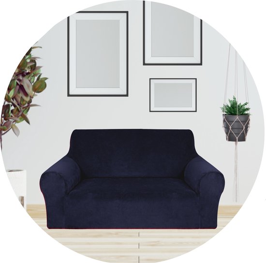 Hilvard - Sofabezug 2-Sitzer Sofas - (145 - 175 cm) - Dunkelblau - Samt - Stretch - Sofaschoner - Möbelbezug - Gegen Beschädigungen und Flecken - Sitzbezug - Sitzbezug