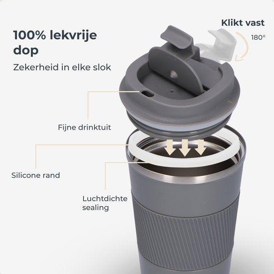 Castagnola Thermos Cup - Kaffeebecher To Go - Reisebecher für Kaffee und Tee - Teebecher - 380 ML - Edelstahl - Grau